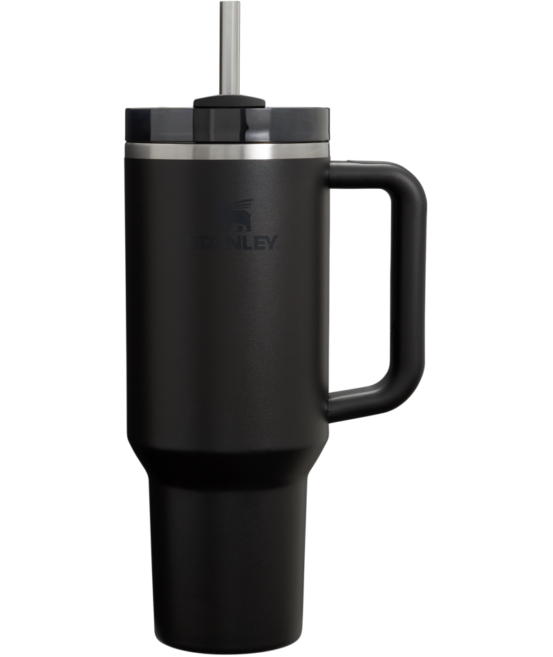 Splash-Resistant FlowState The Quencher H2.0 Flowstate Tumbler  | Stanley Create D332L - Double-Wall Vacuum Insulated Travel Tumbler with Straw - Black 2.0