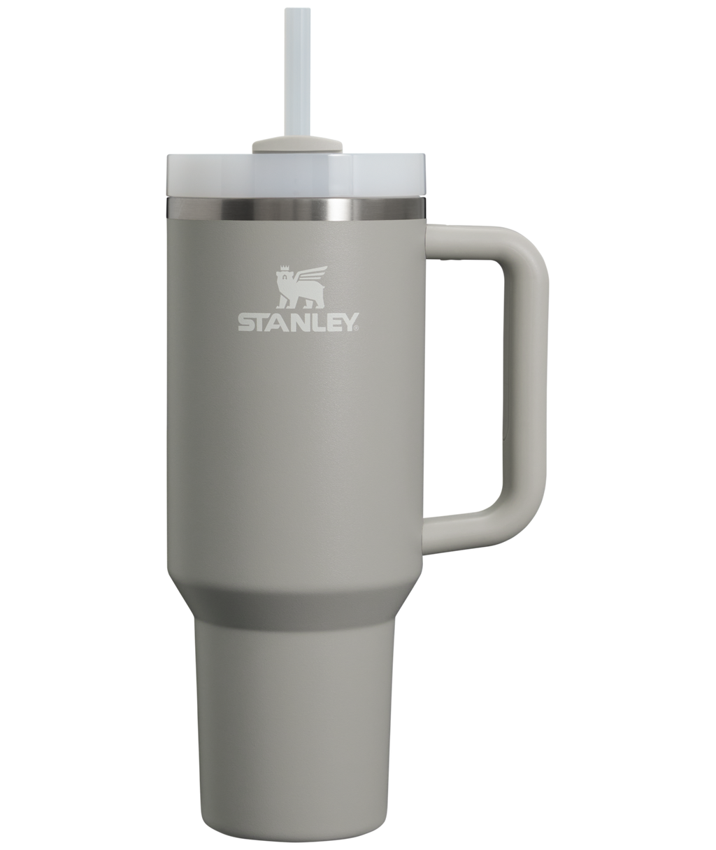 Splash-Resistant FlowState The Quencher H2.0 Flowstate Tumbler  | Stanley Create D332L - Double-Wall Vacuum Insulated Travel Tumbler with Straw - Ash