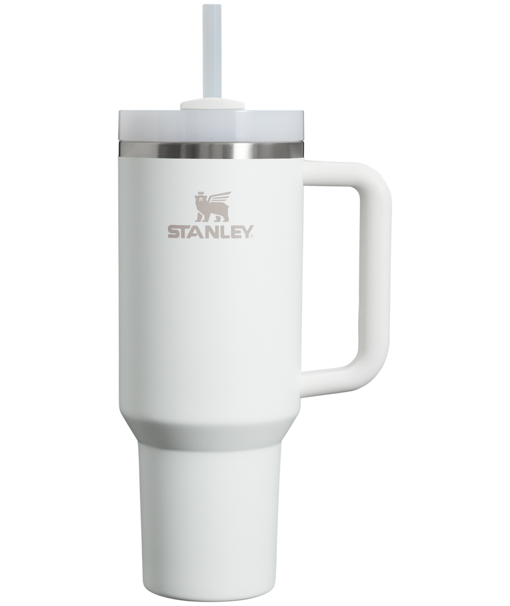 Splash-Resistant FlowState The Quencher H2.0 Flowstate Tumbler  | Stanley Create D332L - Double-Wall Vacuum Insulated Travel Tumbler with Straw - Frost