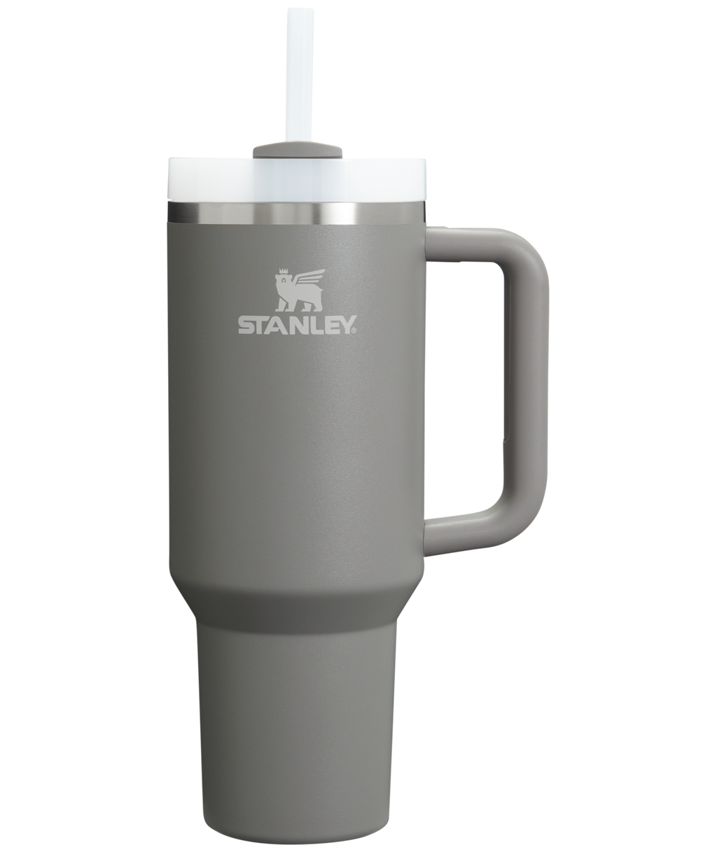 Splash-Resistant FlowState The Quencher H2.0 Flowstate Tumbler  | Stanley Create D332L - Double-Wall Vacuum Insulated Travel Tumbler with Straw - Stone