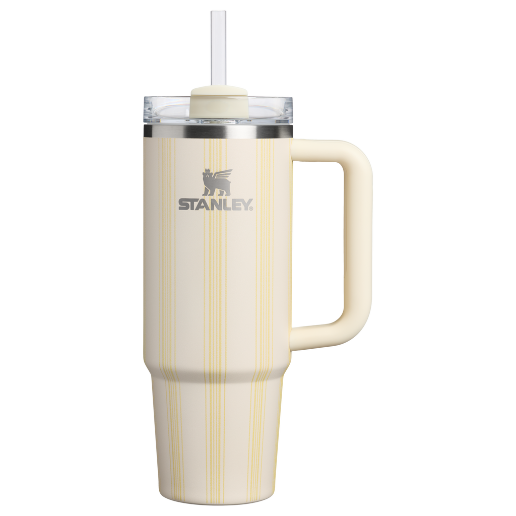 Large Capacity The Quencher H2.0 Flowstate Tumbler D343V - Double-Wall Vacuum Insulated Travel Tumbler with Straw - Cream Picnic Stripe
