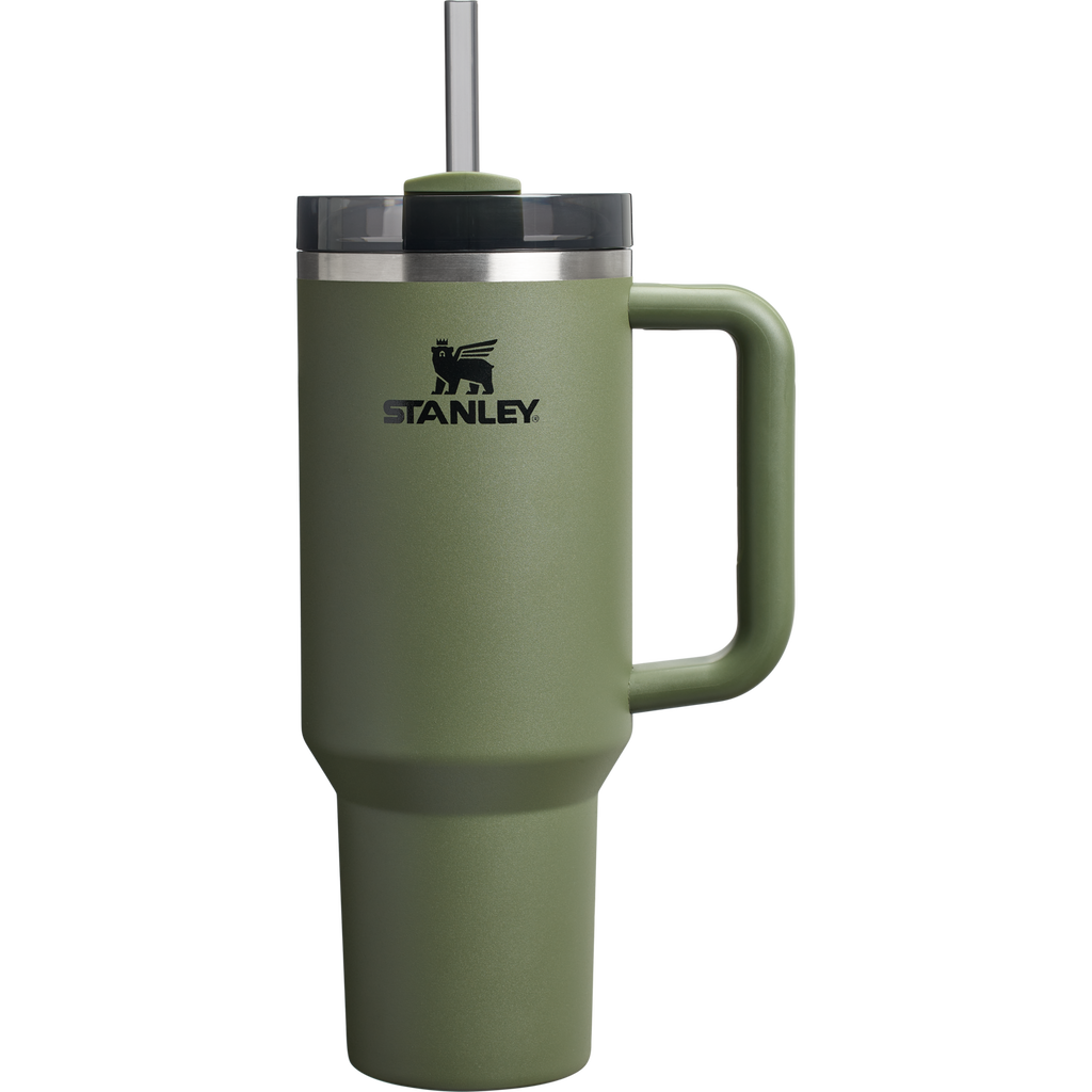 Splash-Resistant FlowState The Quencher H2.0 Flowstate Tumbler  | Stanley Create D332L - Double-Wall Vacuum Insulated Travel Tumbler with Straw - Dried Pine