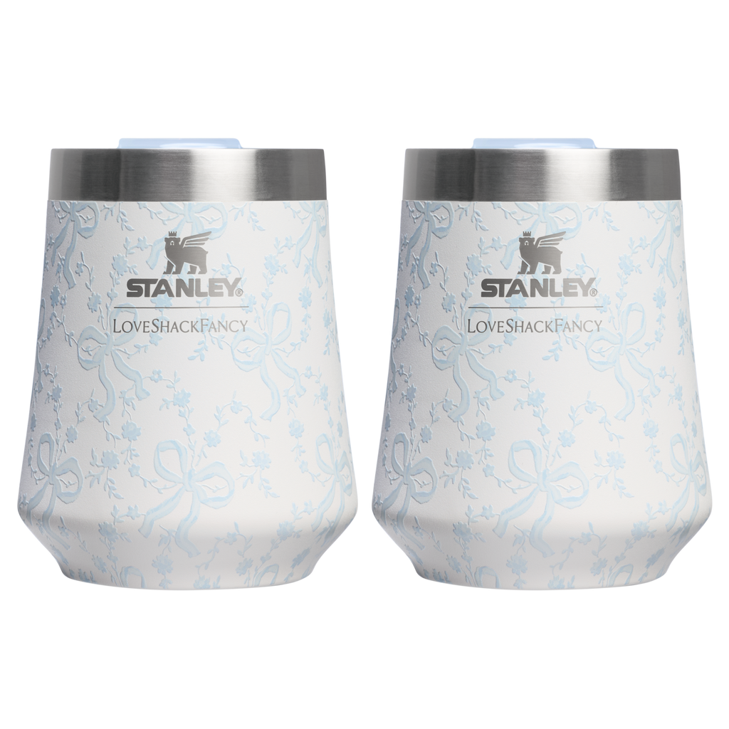 Flavor-Preserving Stanley 1913 x LoveShackFancy Holiday The Reserve Wine Tumbler Set | 2-pack D205C - Premium Insulated Egg-Shaped Wine Glass for Outdoors - Coquette Bow Winter Ice