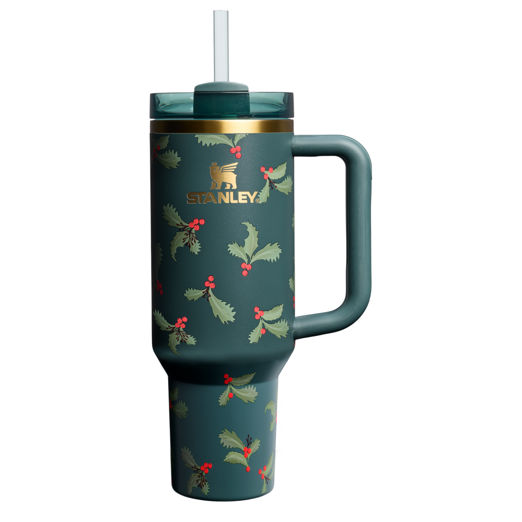 Insulated Travel The Cheers & Cheer Quencher H2.0 Flowstate Tumbler D188Q - Double-Wall Vacuum Insulated Travel Tumbler with Straw - Holiday Botanical