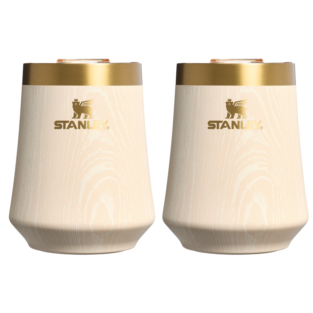 Premium Matte The Cheers & Cheer Reserve Wine Tumbler | 2-pack D190T - Elegant Stemless Vacuum Insulated Wine Tumbler - Birch Woodgrain