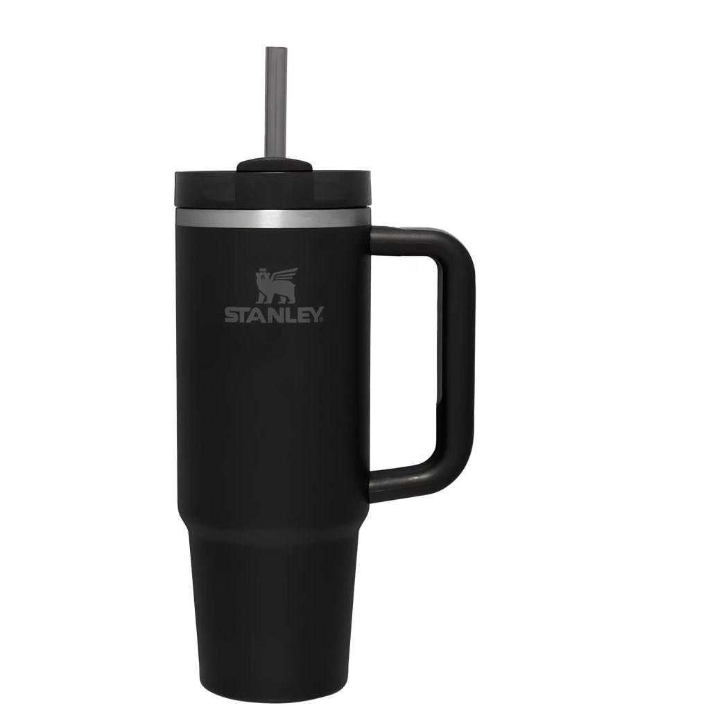 Splash-Resistant FlowState The Quencher H2.0 Flowstate Tumbler  | Stanley Create D332L - Double-Wall Vacuum Insulated Travel Tumbler with Straw - Black